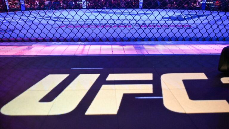 The octagon and UFC logo at UFC 315 in Montreal, Saturday, May 10, 2025. (Graham Hughes/CP)