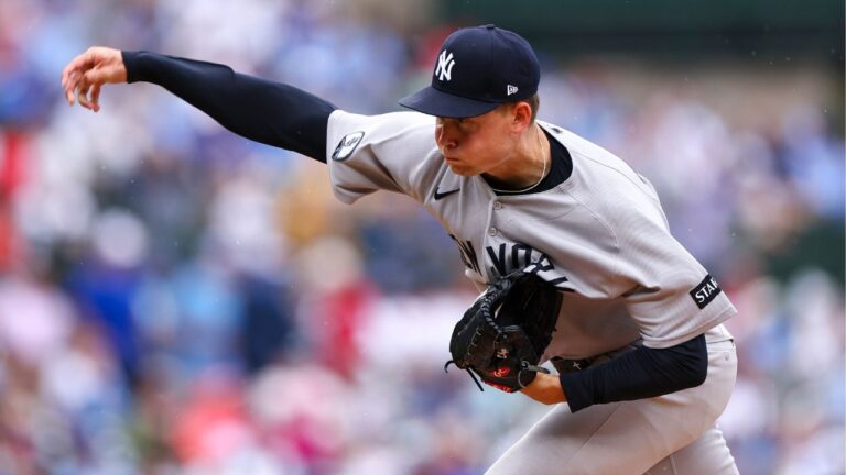 New York Yankees pitcher Will Warren throws to a Chicago Cubs batter during the first inning of a baseball game in Chicago, Friday, July 31, 2026. (Jessie Alcheh/AP Photo)