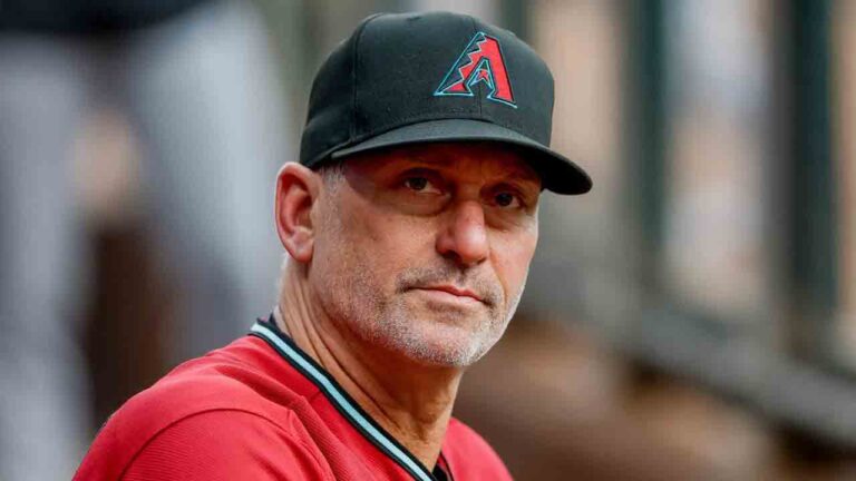 Arizona Diamondbacks manager Torey Lovullo in the dugout before the first pitch of a baseball game against the Atlanta Braves, Saturday, Aug. 15, 2026, in Atlanta. (Erik S. Lesser/AP)