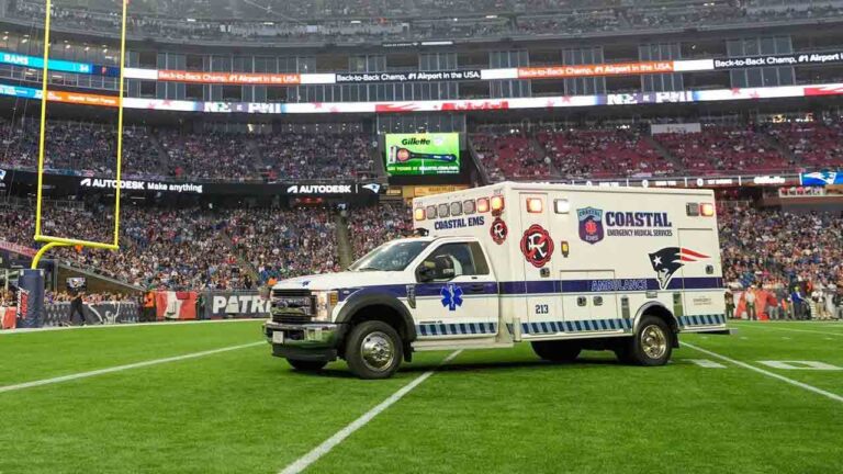 Philadelphia Eagles' Ja'Quinden Jackson is taken away in an ambulance after an injury against the New England Patriots during the first half of an NFL preseason football game, Saturday, Aug. 22, 2026, in Foxborough, Mass. (Robert F. Bukaty/AP)