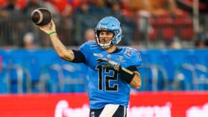 Toronto Argonauts quarterback Chad Kelly (12) throws the ball against the Hamilton Tiger-Cats during first half CFL action in Toronto, on Saturday, Aug. 22, 2026. (Keito Newman/CP)