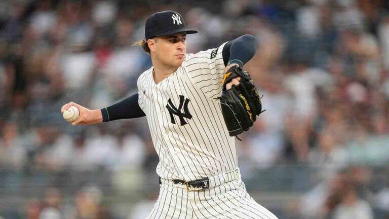 New York Yankees pitcher Cam Schlittler throws during the first inning of a baseball game against the Boston Red Sox, Friday, Aug. 28, 2026, in New York. (Yuki Iwamura/AP)