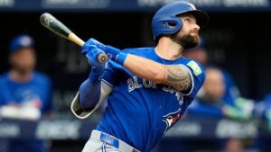 Toronto Blue Jays' Nathan Lukes watches his home run off Tampa Bay Rays pitcher Ian Seymour during the fifth inning of a baseball game Thursday, Aug. 20, 2026, in St. Petersburg, Fla. (AP Photo/Chris O'Meara)