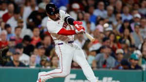 Boston Red Sox's Willson Contreras hits a solo home run during the fifth inning of a baseball game against the Arizona Diamondbacks, Monday, Aug. 17, 2026, in Boston. (CJ Gunther/AP)