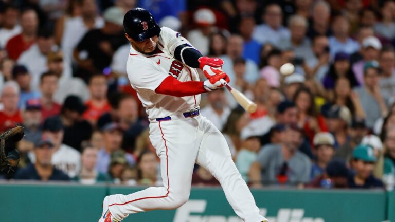 Boston Red Sox's Willson Contreras hits a solo home run during the fifth inning of a baseball game against the Arizona Diamondbacks, Monday, Aug. 17, 2026, in Boston. (CJ Gunther/AP)