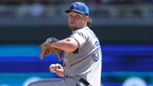 Toronto Blue Jays starting pitcher Trey Yesavage delivers during the second inning of a baseball game against the Minnesota Twins, Sunday, May 3, 2026, in Minneapolis. (Bailey Hillesheim/AP)