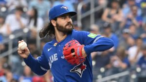 Toronto Blue Jays pitcher Dylan Cease (84) throws to a Tampa Bay Rays batter during first inning MLB baseball action in Toronto on Monday, July 20, 2026. (Jon Blacker/CP)