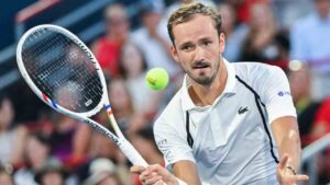 Daniil Medvedev of Russia plays a shot to Botic van de Zandschulp of the Netherlands during their second round match at the National Bank Open tennis tournament in Montreal, on Wednesday, August 5, 2026. (Graham Hughes/CP)