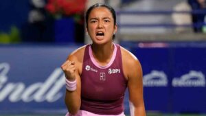 Philippines' Alexandra Eala celebrates a point against United States' Alycia Parks during National Bank Open tennis action in Toronto on Wednesday, August 5, 2026. (Chris Young/CP)