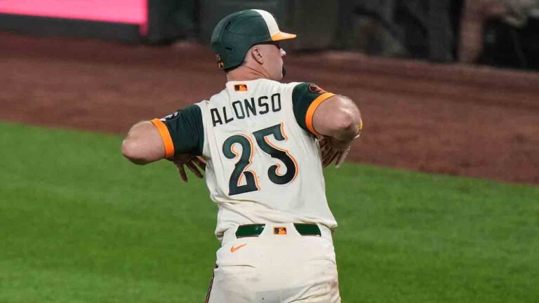 Baltimore Orioles' Pete Alonso rounds the bases after hitting a two-run home run during the fifth inning of a baseball game against the Tampa Bay Rays, Friday, Aug. 21, 2026, in Baltimore. (Stephanie Scarbrough/AP)