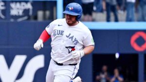 Toronto Blue Jays catcher Alejandro Kirk (30) runs the bases after hitting a two-run home run against the Seattle Mariners during first inning MLB baseball action in Toronto, on Sunday, Aug. 30, 2026. (Jon Blacker/CP)