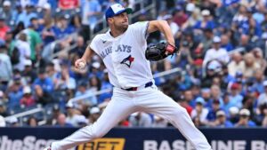 Toronto Blue Jays pitcher Max Scherzer (31) throws to a Seattle Mariners batter during first inning MLB baseball action in Toronto, on Sunday, Aug. 30, 2026. (Jon Blacker/CP)