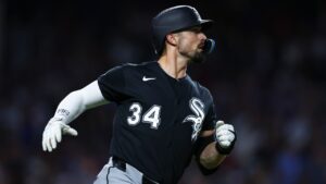 Chicago White Sox designated hitter Randal Grichuk runs the bases after hitting a home run during the fourth inning of a baseball game against the Chicago Cubs in Chicago, Monday, Aug. 17, 2026. (Jessie Alcheh/AP)