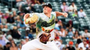 Left-hander Matt Wilkinson pitches for the Triple-A Sacramento Rive Cats in Triple-A baseball action. (Photo credit: Kevin Aczueta / Sacramento River Cats Baseball)
