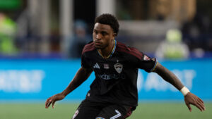Colorado Rapids forward Dante Sealy is pictured during an MLS soccer match against the Seattle Sounders, Sunday, Feb. 22, 2026, in Seattle. (Stephen Brashear/AP)
