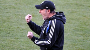 CF Montreal interim head coach Philippe Eullaffroy reacts following the team's win over New York City FC in an MLS soccer game in Montreal, Saturday, April 25, 2026. (Graham Hughes/CP)