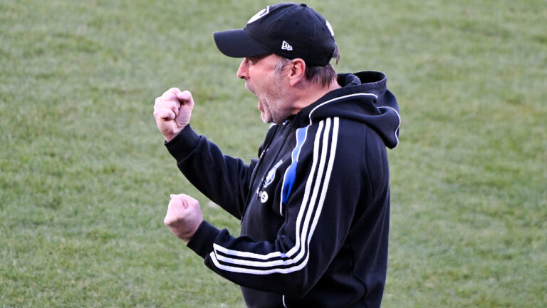 CF Montreal interim head coach Philippe Eullaffroy reacts following the team's win over New York City FC in an MLS soccer game in Montreal, Saturday, April 25, 2026. (Graham Hughes/CP)