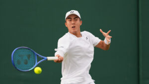 Australia's Ricky Hijikata during their first round singles match at the Wimbledon Tennis Championships in London, Monday, June 29, 2026. (Dave Shopland/AP)