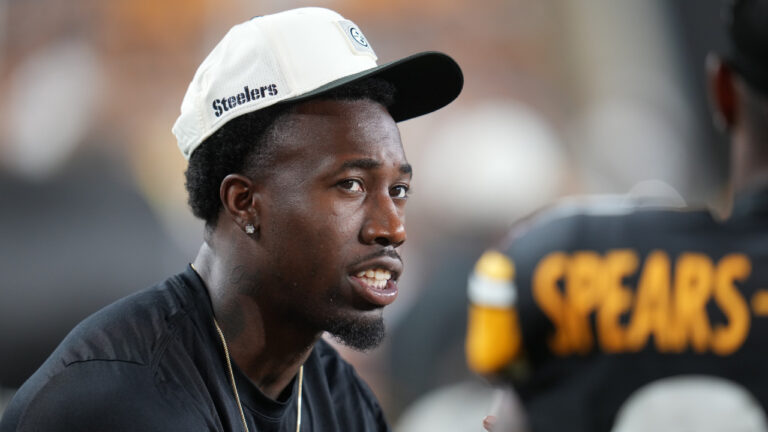 Pittsburgh Steelers defensive back Joey Porter Jr. sits on the sidelines during an NFL exhibition football game against the Green Bay Packers in Pittsburgh on Thursday, Aug. 13, 2026. (Gene J. Puskar/AP)