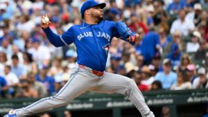 Toronto Blue Jays pitcher Lazaro Estrada delivers during the fourth inning of a baseball game against the Chicago Cubs, Saturday, June 20, 2026, in Chicago. (Matt Marton/AP)