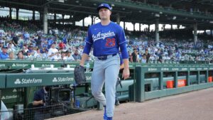 Los Angeles Dodgers starting pitcher Tarik Skubal makes his way to the bullpen prior to a baseball game against the Chicago Cubs, Tuesday, Aug. 4, 2026, in Chicago. (Melissa Tamez/AP)
