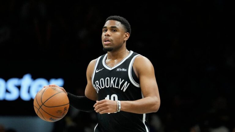 Brooklyn Nets guard Malachi Smith (18) carries the ball during the second half of an NBA basketball game against Indiana Pacers, Thursday, April 9, 2026, in New York. (Yuki Iwamura/AP)
