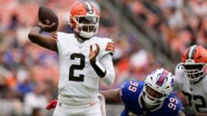 Sanders throws TD in final chance to win starting QB job but Bills batter Browns