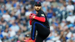 Toronto Blue Jays pitcher Dylan Cease (84) works against the St. Louis Cardinals during fourth inning MLB baseball action in Toronto on Friday, July 31, 2026. (Chris Young/CP)