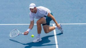 Tallon Griekspoor of the Netherlands hits a return to Matteo Arnaldi of Italy during third round tennis action at the National Bank Open in Montreal on Friday, Aug. 7, 2026. THE CANADIAN PRESS/Christinne Muschi
