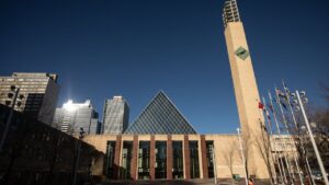 Edmonton City Hall is shown on Tuesday, Nov. 4, 2025. (Jason Franson/CP)
