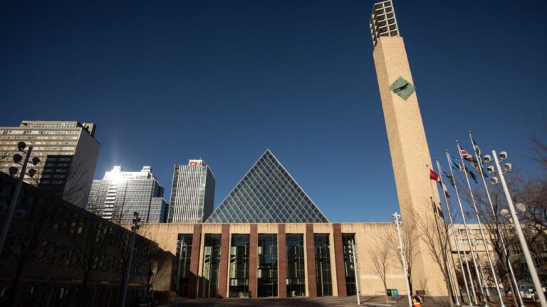 Edmonton City Hall is shown on Tuesday, Nov. 4, 2025. (Jason Franson/CP)