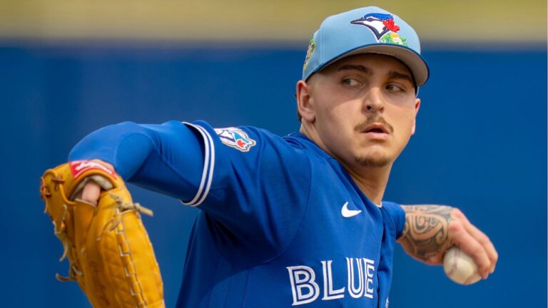 Toronto Blue Jays pitcher Ricky Tiedemann throws live batting practice at Spring Training in Dunedin, Fla., on Thursday, Feb. 19, 2026. (Frank Gunn/CP)