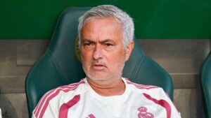Real Madrid's head coach Jose Mourinho prior to a friendly match between Ferencvaros TC and Real Madrid at the Groupama Arena in Budapest, Hungary, Saturday, Aug. 8, 2026. (Boglarka Bodnar/MTI/AP)