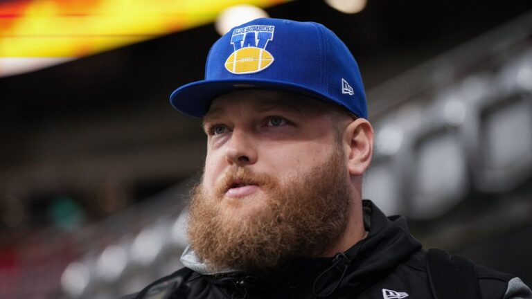 Chris Kolankowski talks to reporters ahead of the 111th CFL Grey Cup in Vancouver, on Friday, Nov. 15, 2024. (Darryl Dyck/AP)