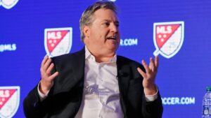 Larry Berg during an interview at Major League Soccer's 25th season kickoff event in New York, Feb. 26, 2020. (Richard Drew/AP)