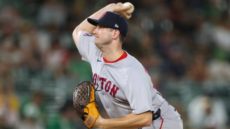 Boston Red Sox's pitcher Garrett Whitlock throws to an Athletics batter during the eighth inning of a baseball game Wednesday, July 29, 2026, in West Sacramento, Calif. (Scott Marshall/AP)