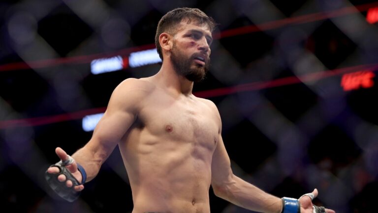 Yair Rodriguez celebrates his win over Brian Ortega in their mixed martial arts bout at UFC on ABC 3, July 16, 2022, in Elmont, NY. (Gregory Payan/AP)