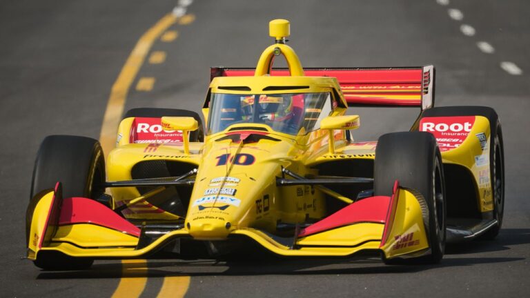 Alex Palou of Spain zooms around the track as he posts the fastest time of the first practice ahead of the 2026 Honda Indy in Markham, Ont., on Saturday, Aug. 15, 2026. (Sammy Kogan/CP)