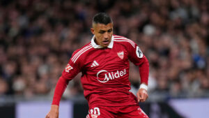 Sevilla's Alexis Sanchez during the Spanish La Liga soccer match between Real Madrid and Sevilla in Madrid, Spain, Saturday, Dec. 20, 2025. (Manu Fernandez/AP)