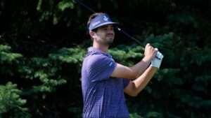 Beau Hossler hits from the second tee during the first round of the 3M Open golf tournament at the Tournament Players Club Thursday, July 23, 2026, in Blaine, Minn. (Bruce Kluckhohn/AP)