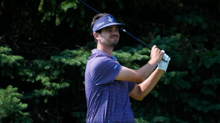 Beau Hossler hits from the second tee during the first round of the 3M Open golf tournament at the Tournament Players Club Thursday, July 23, 2026, in Blaine, Minn. (Bruce Kluckhohn/AP)