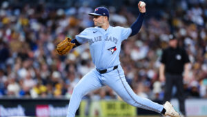 Toronto Blue Jays' Braydon Fisher works against the San Diego Padres in the fourth inning of a baseball game Saturday, July 11, 2026, in San Diego. (Derrick Tuskan/AP)