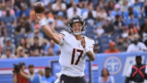 Chicago Bears quarterback Tyson Bagent attempts a pass against the Tennessee Titans during the first half of a preseason NFL football game, Saturday, Aug. 29, 2026, in Nashville, Tenn. (John Amis/AP)