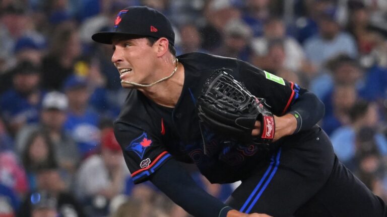 Toronto Blue Jays relief pitcher CJ Van Eyke (58) throws to a Chicago White Sox batter in his MLB debut during eighth inning MLB baseball action in Toronto, Friday, July 17, 2026. (Jon Blacker/THE CANADIAN PRESS)