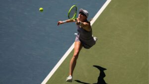 Canada's Kayla Cross reaches for a shot from Britain's Katie Boulter during National Bank Open action in Toronto on Monday, August 3, 2026. (Chris Young/THE CANADIAN PRESS)