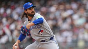 Toronto Blue Jays' Dylan Cease pitches during the first inning of a baseball game against the New York Yankees Saturday, Aug. 22, 2026, in New York. (Frank Franklin II/AP)
