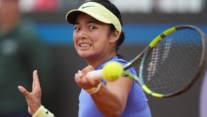 Philippines' Alexandra Eala returns the ball to Kazakhstan's Elena Rybakina, during their match at the Italian Open tennis tournament in Rome, Sunday, May 10, 2026. (Andrew Medichini/AP Photo)