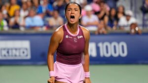 Philippines' Alexandra Eala celebrates a point against United States' Alycia Parks during National Bank Open tennis action in Toronto on Wednesday, August 5, 2026. (Chris Young/THE CANADIAN PRESS)