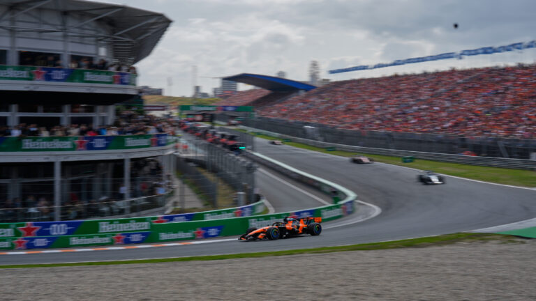 McLaren driver Lando Norris of Britain in action during the Formula One Dutch Grand Prix in Zandvoort , Netherlands, Sunday, Aug. 23, 2026. (Darko Bandic/AP)