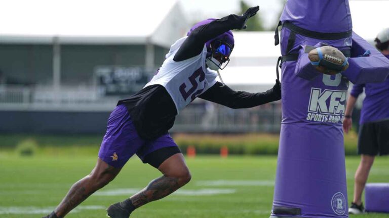 Minnesota Vikings linebacker Jamal Adams (54) takes part in drills during the team's NFL football training camp. (Abbie Parr/AP)